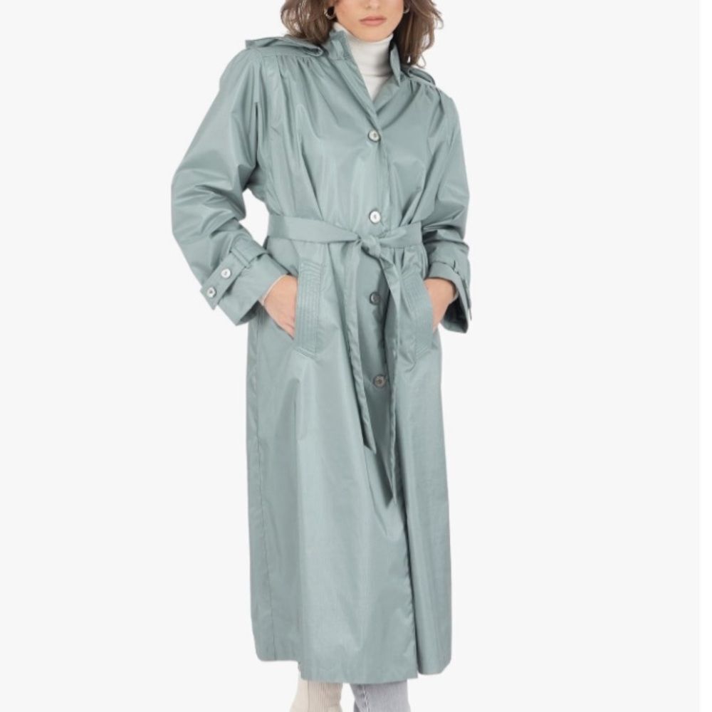 Fleet Street Ltd. Women's Hooded Long Raincoat, Atmosphere, Size 14, NWT